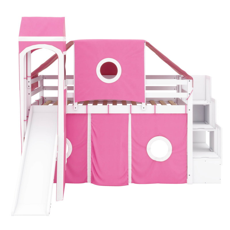 Lit mezzanine avec tente et tour, Double, Rose