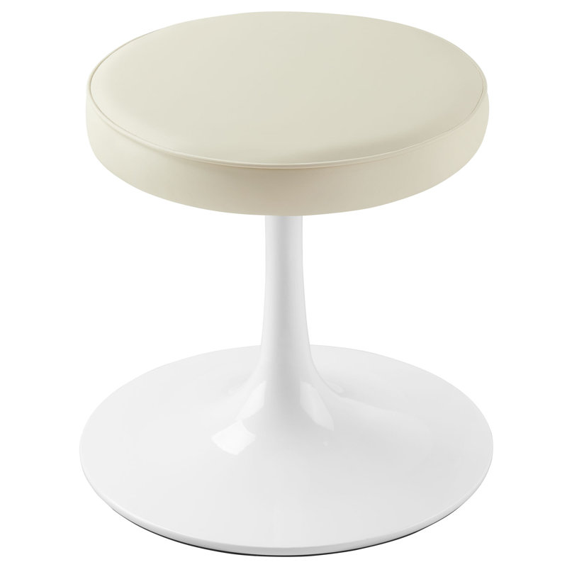 Lippa Vegan Leather Round Stool, Stone Seat/ White Frame
