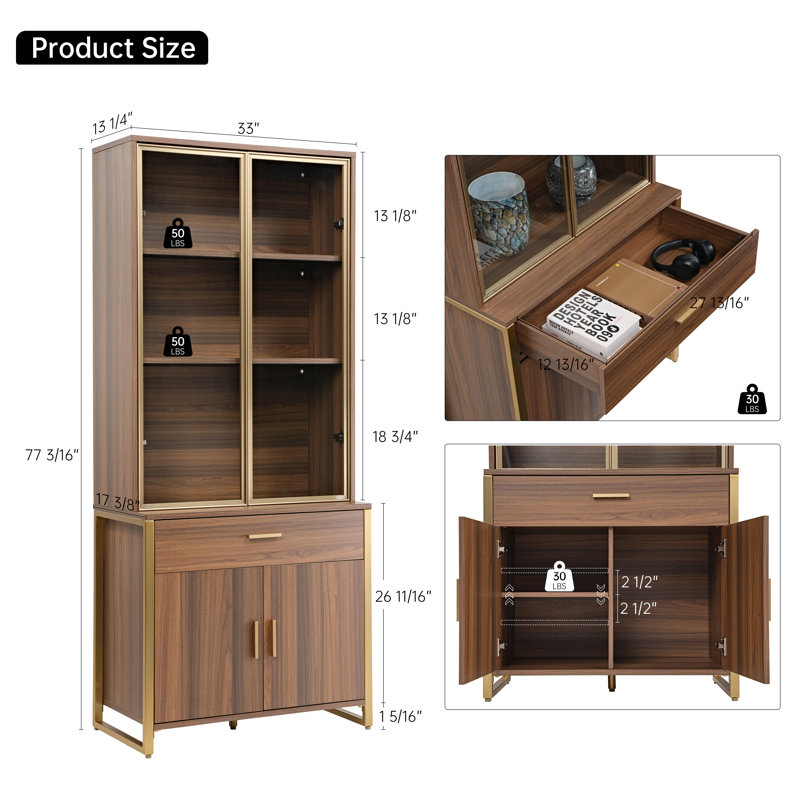 Chickasha Storage Bookcase, Brown/Gold