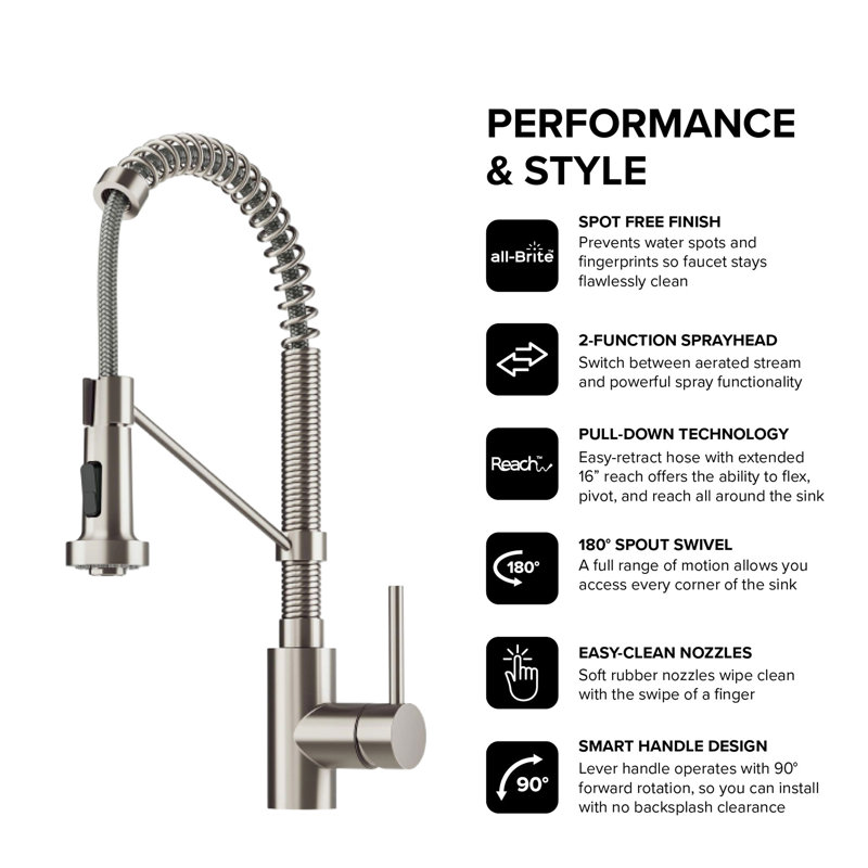 Single Handle Kitchen Faucet 2-Function Sprayer Pull Down Kitchen Faucet, Stainless Steel