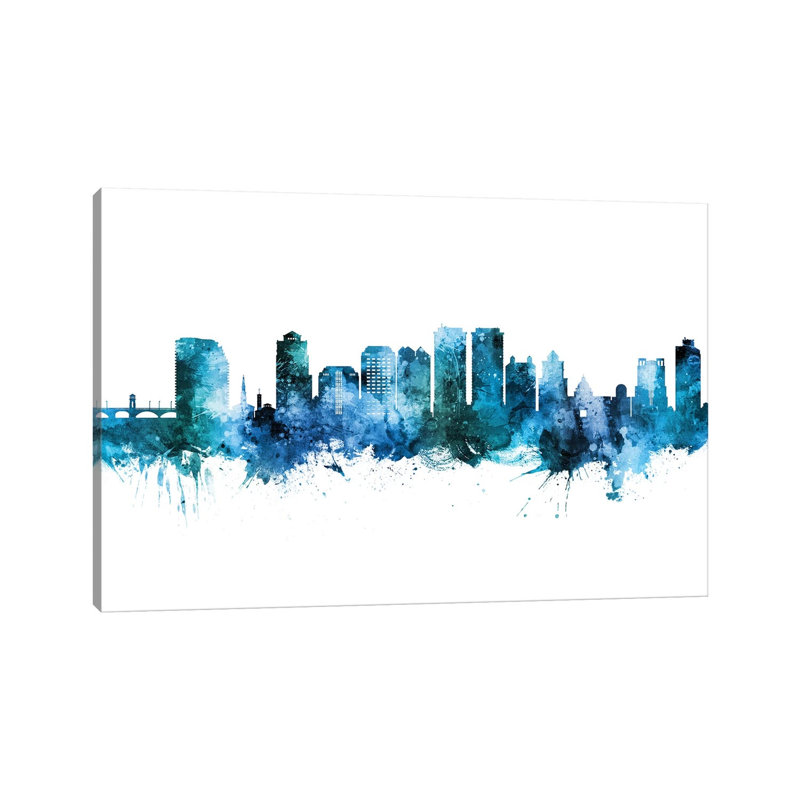 West Palm Beach Skyline Blue Teal by Michael Tompsett - Wrapped Canvas Gallery-Wrapped Canvas Giclée, 20.32 cm H x 30.48 cm W