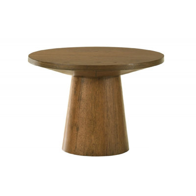 22 In. Round Wood End Table Modern Living Room Sofa Side Table With Pedestal Base, Walnut