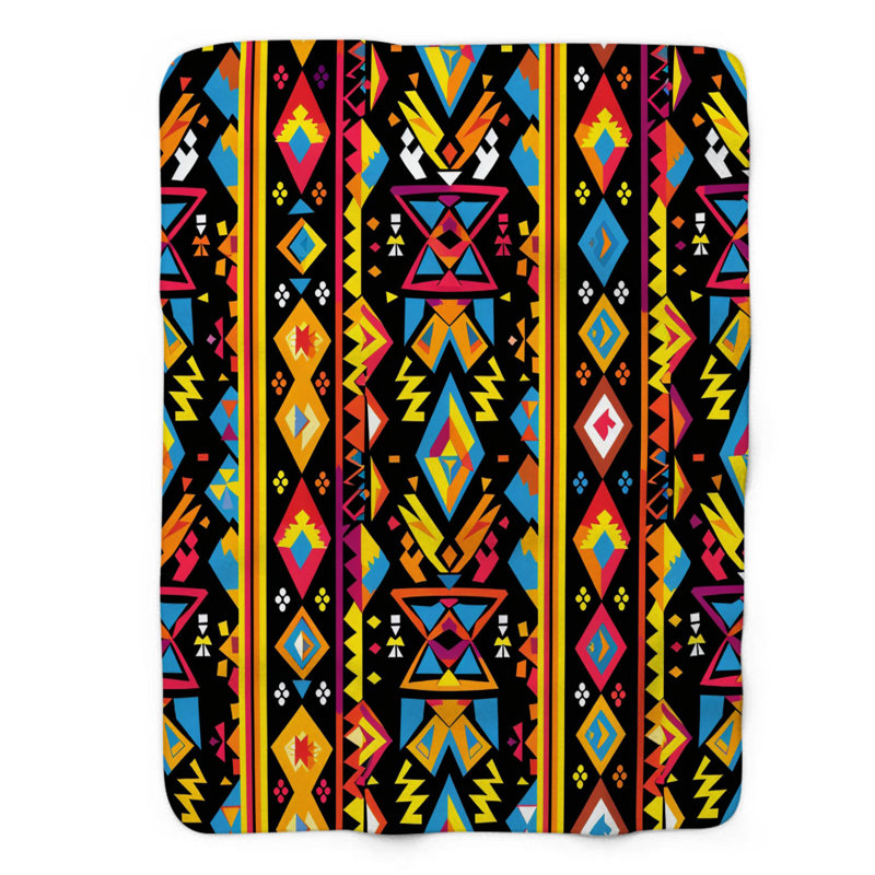 Couverture en sherpa de qualité supérieure 1 pièce Aztec Color Burst, L 60 po x l 50 po