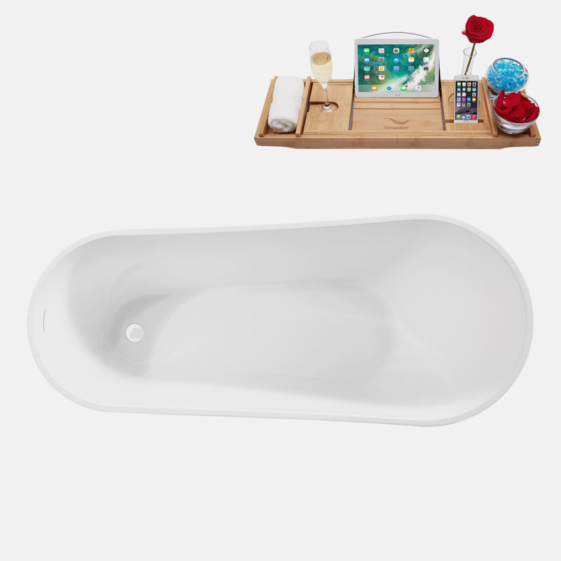 Baignoire autoportante 67 "avec drain interne Streamline, Blanc lustré