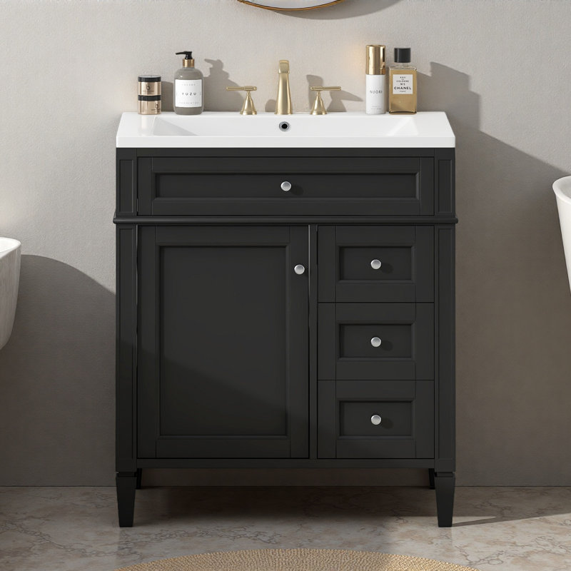 Meuble-lavabo de salle de bain de 30 po sans lavabo supérieur, armoire de rangement moderne avec 2 tiroirs et un tiroir rabattable (BASSIN INCLUS)