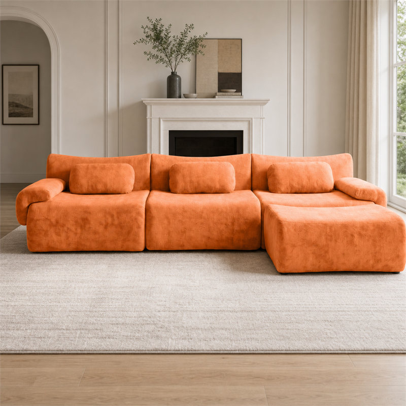 Canapé modulaire sans cadre de 126 pouces à 4 places avec 3 coussins décoratifs en forme de L 126 pouces, sans assemblage pour les appartements et les salons