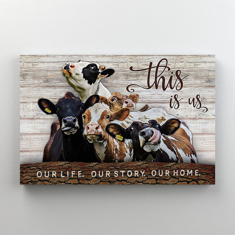 Vaches sur fond brun - This Is Us - 1 pièce, impression d'art graphique rectangulaire sur toile tendue