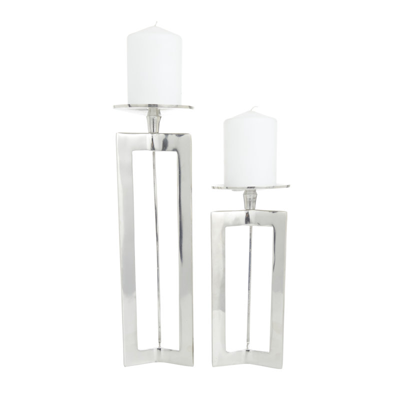 Ensemble de porte-bougie en aluminium, Argent, H 10,05 po x l 4,4 po x P 4,55 po