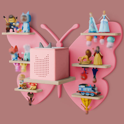 Butterfly Tonie Shelf For Toniebox - Pink Magnetic Tonies Wooden Floating Shelves, Cute Wall Shelf Storage For 20-32 Tonies Figures, Display Collection Shelves Wall Mount