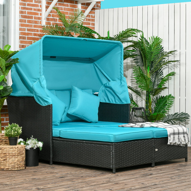 Chaise longue double 52,75 po avec coussins, Bleu