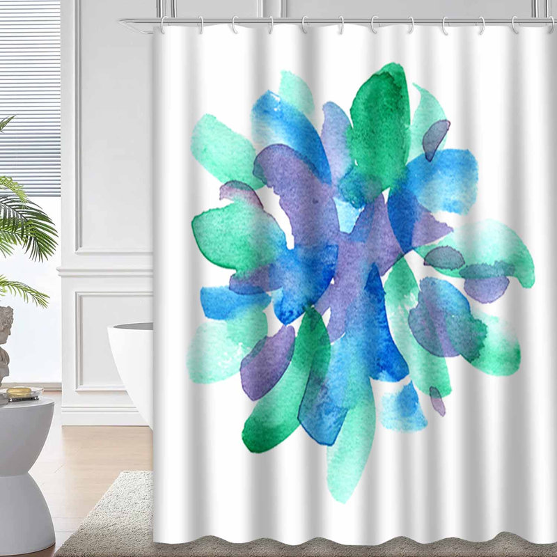 Rideau de douche rond vert, mauve, turquoise, bleu avec 12 crochets, L 72 po x l 84 po