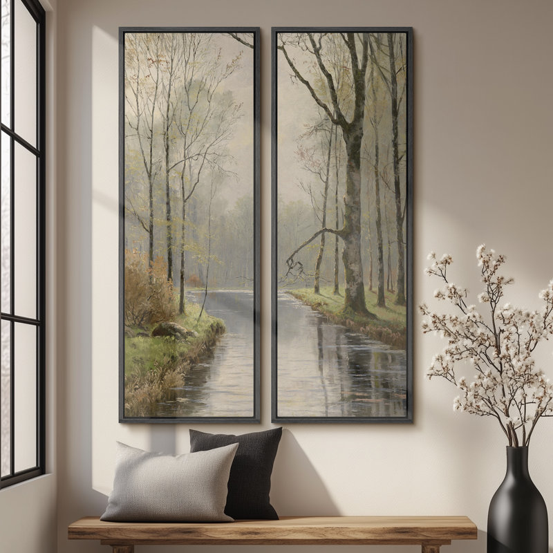 «Vintage Landscape Wall Art», ensemble de 2 toiles encadrées 20 x 60 pouces, Noir