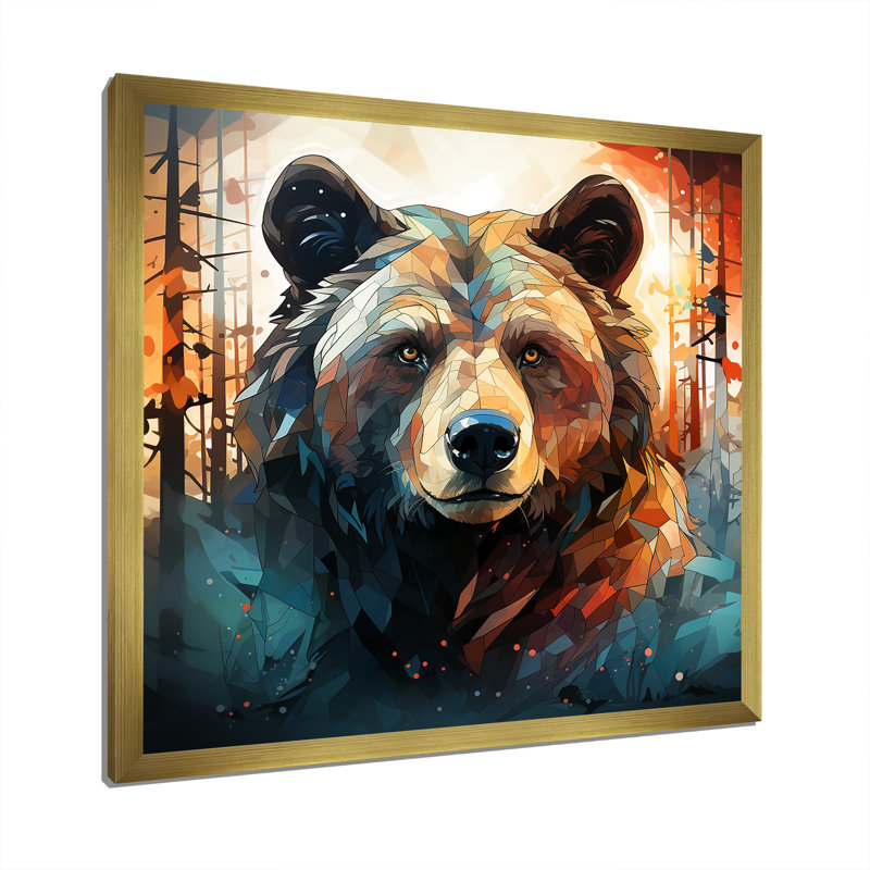 «Brown Bear Forest Portrait I - Bear 2», art mural, Cadre doré simple, H 30 po x l 30 po x P 1,5 po