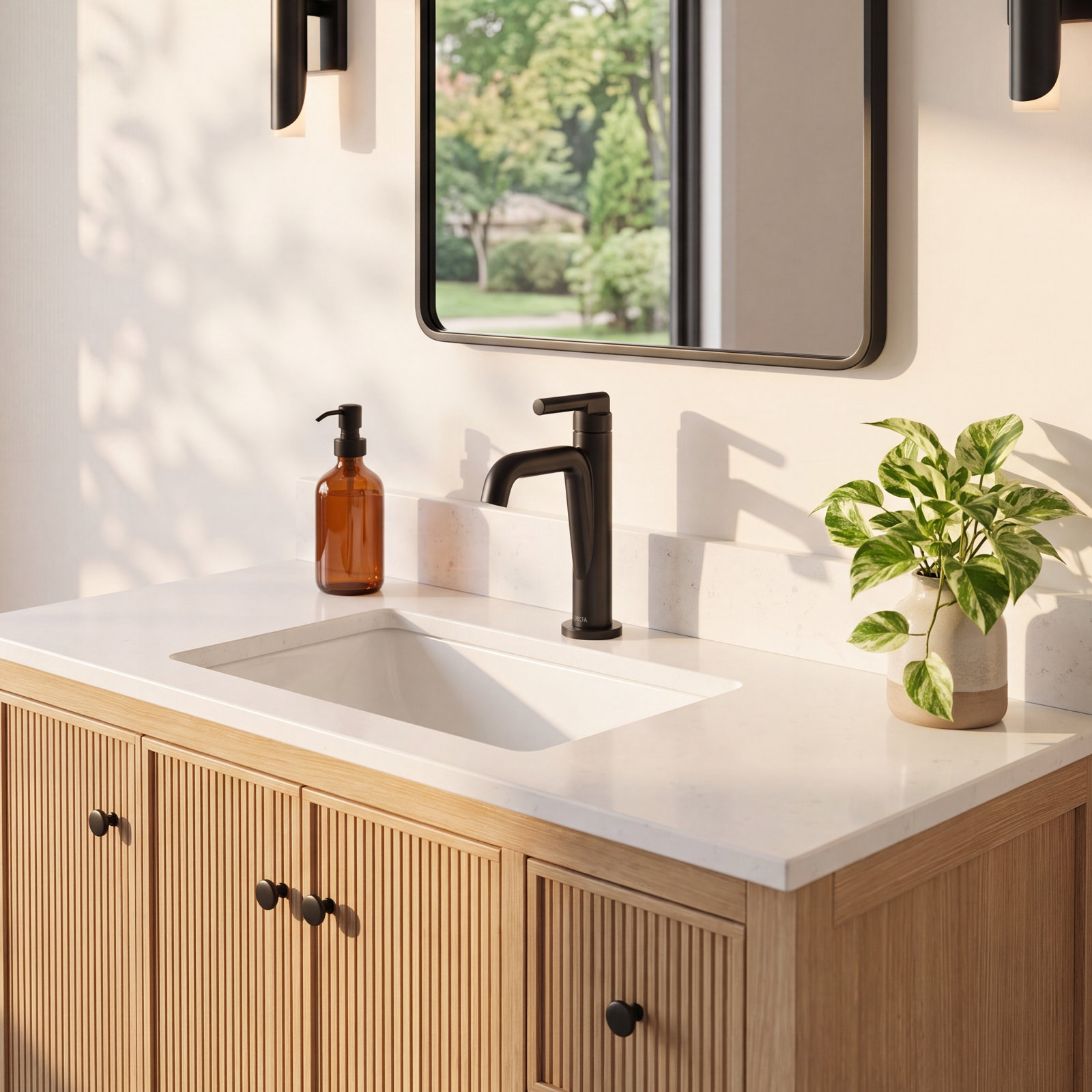 Nicoli Single-Hole Bathroom Faucet with Drain, Matte Black