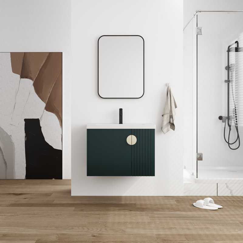 Meuble-lavabo simple 28,14 po Dresean avec plateau en céramique Dresean, Vert