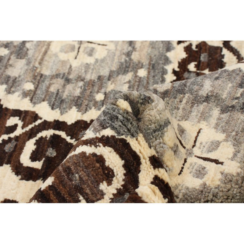 Tapis unique en laine noué à la main 6 pi x 9 pi 6 po crème / brun nouvel âge 18/20