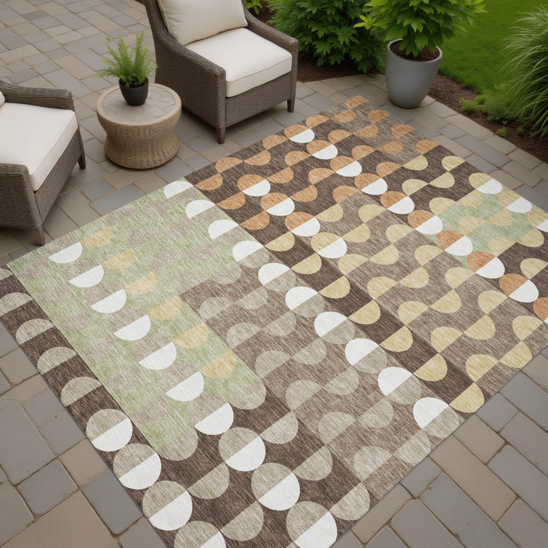 Machine Washable Indoor/Outdoor Chantille ACN2816 Geometric Rug, Coffee, 10' x 14'