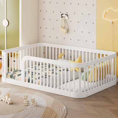Full Size Floor Bed Frame With Fence by Ophelia & Co.