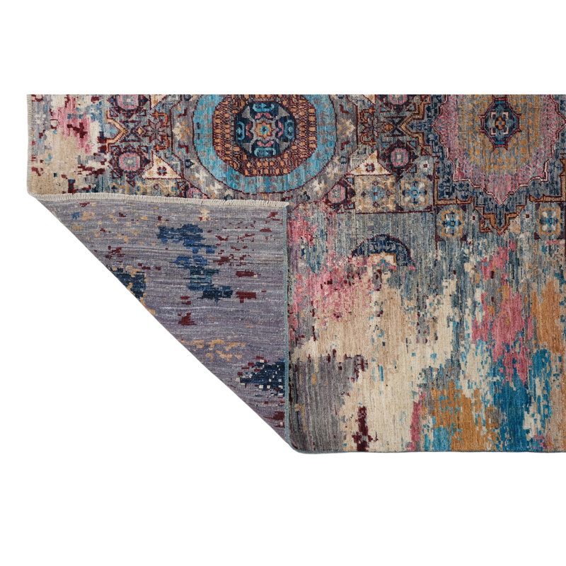 High-Quality Hand-Knotted Blue And Pink Area Rug