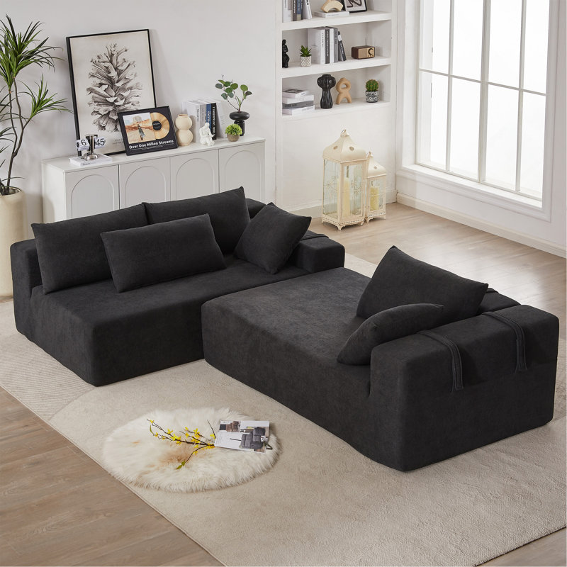 Ensemble de canapé modulaire rembourré Modern Chenille, Polyester noir