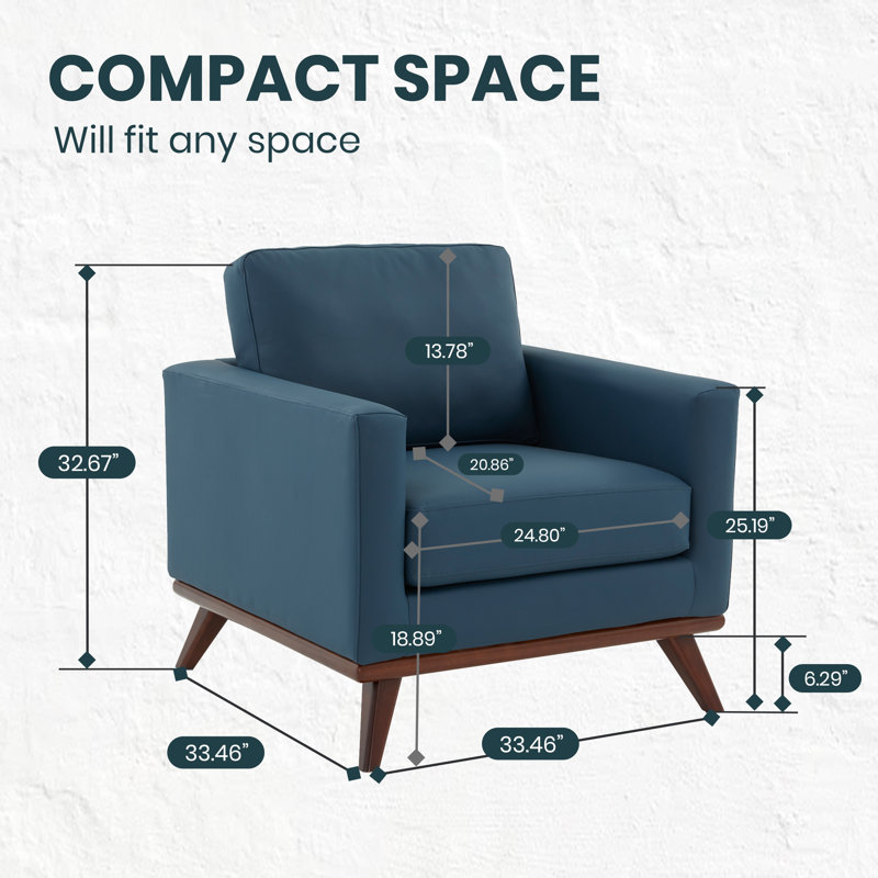 Fauteuil d'appoint Khadeshia en cuir, style moderne du milieu du siècle – Structure en bois de bouleau massif, mousse haute densité et ressorts ensachés, capacité de charge de 136 kg (300 lb), idéal pour le salon, la chambre ou un bureau de direction.