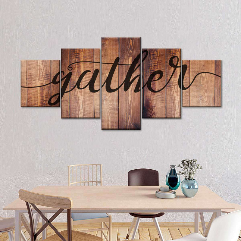 Gather Typographie II - Ensemble de 5 toiles tendues, H 55 po x l 24 po x P 1,25 po