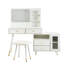 Coiffeuse moderne pour la chambre à coucher avec lumières réglables tricolores, armoire latérale interchangeable, séparateurs de tiroir et éclairage compact blanc Power Strip, tablettes de rangement rétractables, ports intégrés