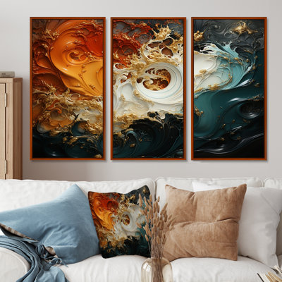 Orange And Emerald Marble Lava VI - Abstract Wall Art