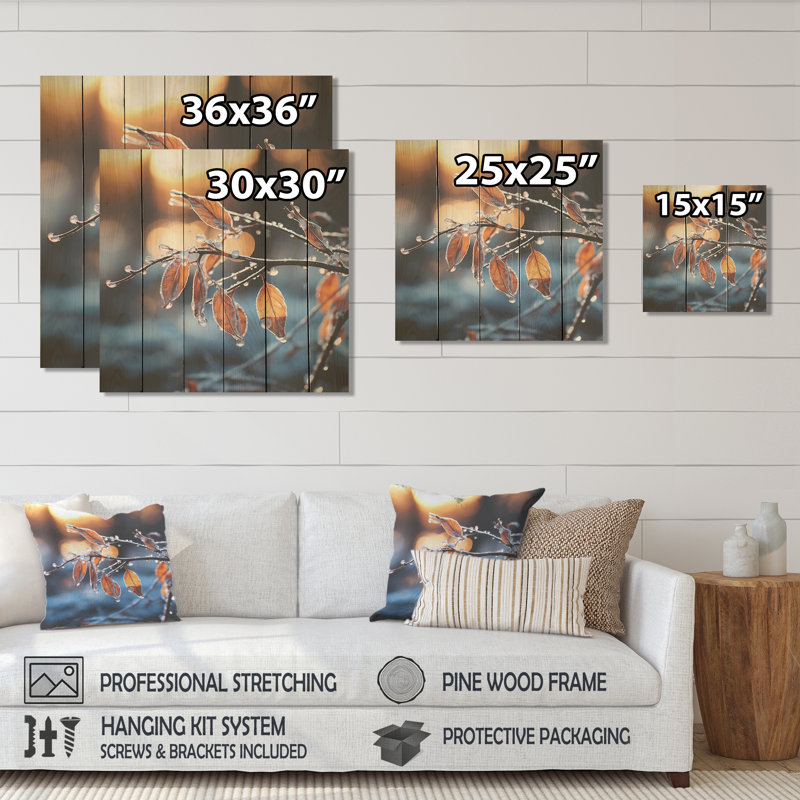 Frosted Leaves Winter Serenade II - Fruits On Wood Print, 15" H x 15" W