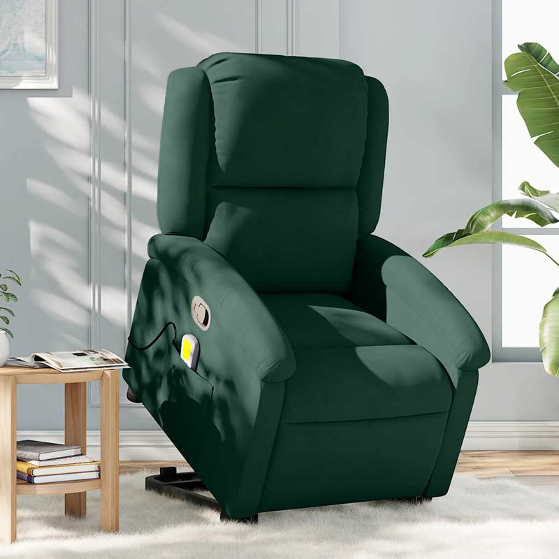 Upholstered Massage Chair, Dark Green Polyester, Manual Push Back