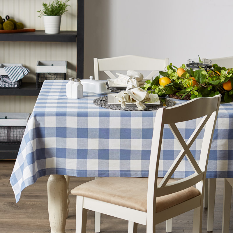 Estacia Checkered 100% Cotton Tablecloth, 104" L x 60" W, Blue, Checkered