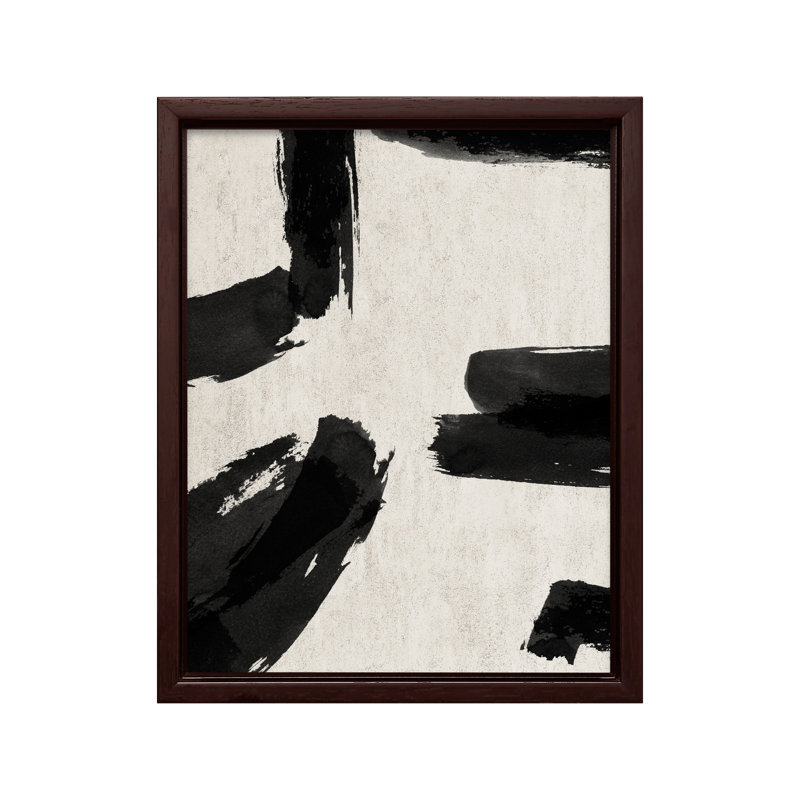 Coups de pinceau noirs no 1, Canvas, 16"H x 20"W, Brown Framed