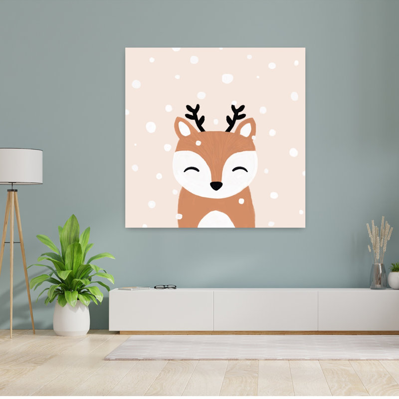 Adorable mignonne cerf, hiver contemporain, 48" H x 48" W