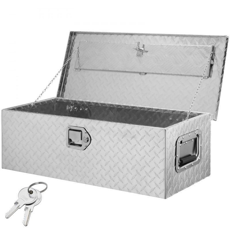 Heavy Duty Aluminum Truck Bed Tool Box, Diamond Plate Tool Box with Side Handle and Lock Keys, Silver