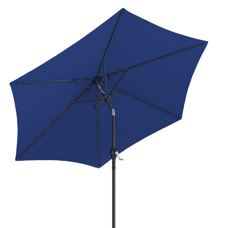 7.5 Ft. Polyester Patio Market Umbrella With Tilt And Crank In Navy Blue, Blue