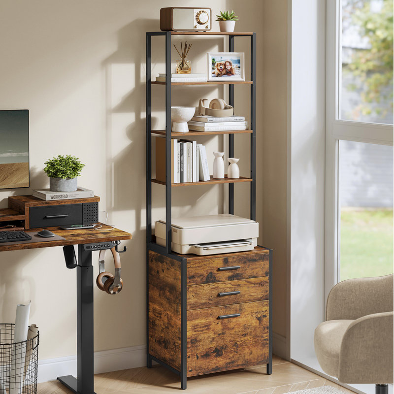 Filing Cabinet With Height-adjustable Open Shelves, Brown