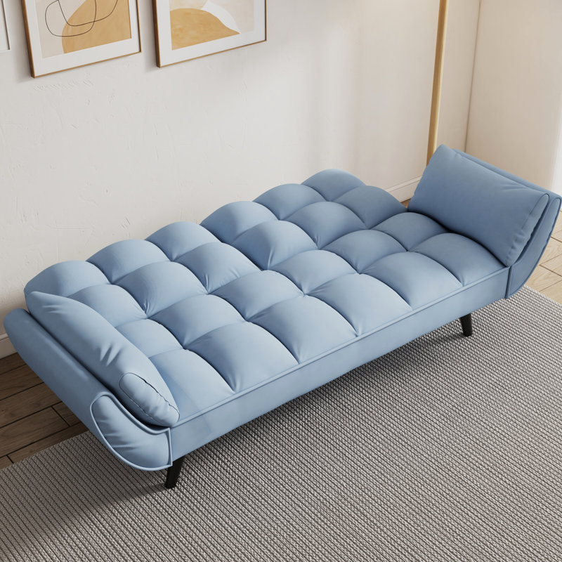 Canapé compact en velours avec dossier réglable pour les petits espaces, parfait pour les appartements et les studios.