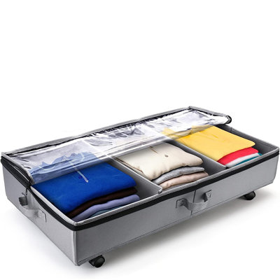 Under Bed Storage with Wheels and Clear Window Underbed Storage Bins Containers 3 Handles and Label Clothes Storage
