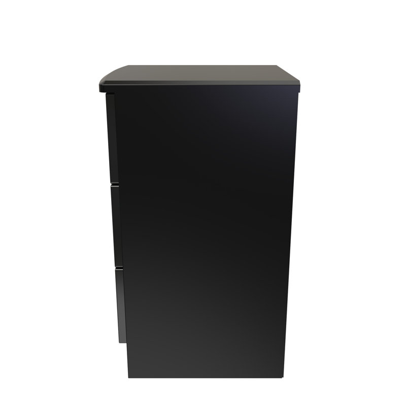 Fully Assembled Lebay 3 Drawer Bedside Table, Black, Black