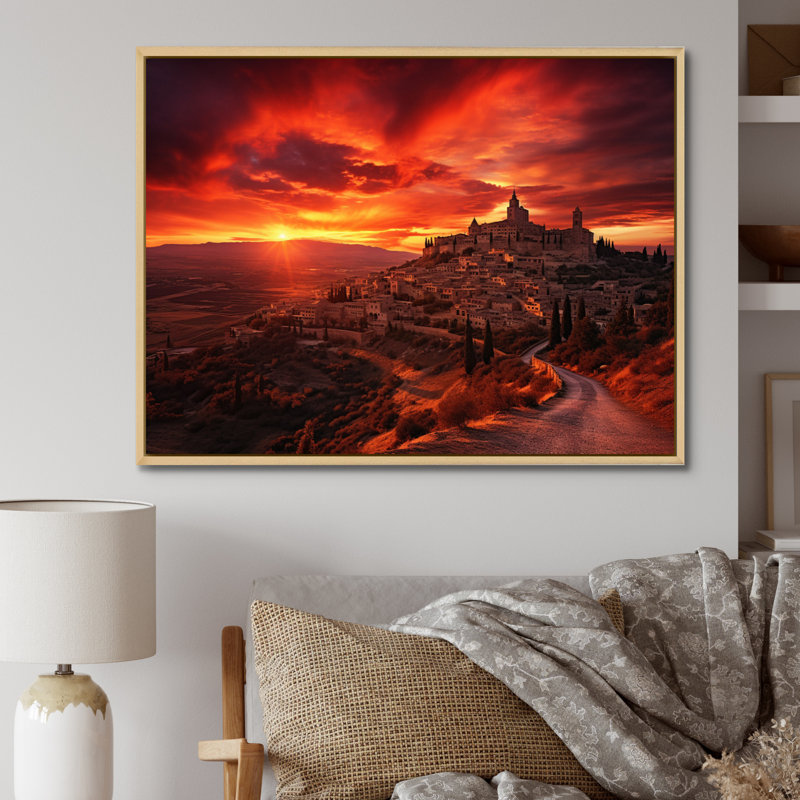 Kokou, Espagne, lever de soleil sur toile, Cadre naturel flottant, H 12 po x l 20 po x P 1 po
