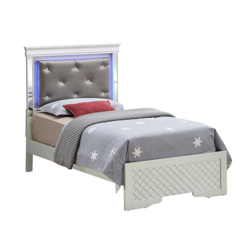 Upholstered Standard Bed, Silver Champagne, Twin