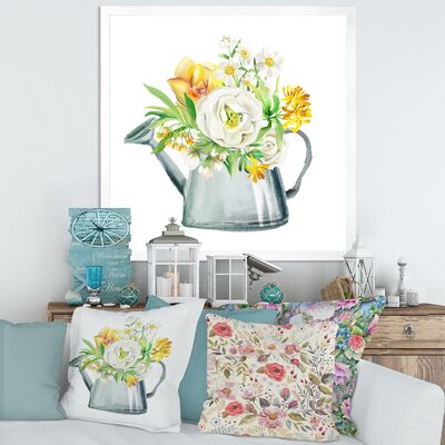 Roses Peonies & Marigolds In Garden Watering Can - Picture Frame Print on Canvas -  East Urban Home, CE7B269F096D440991036FB4483E20B9