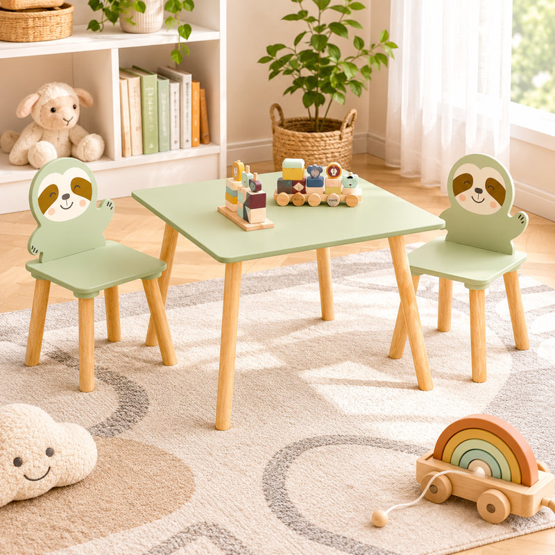 Ensemble de table et 2 chaises pour enfants à thème paresseux, table d'activité pour tout-petits en bois pour salle de classe, certifié CCP / CPSIA