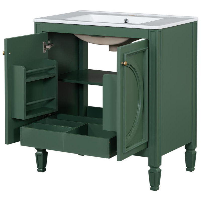 Ensemble de meuble-lavabo avec lavabo double, Vert
