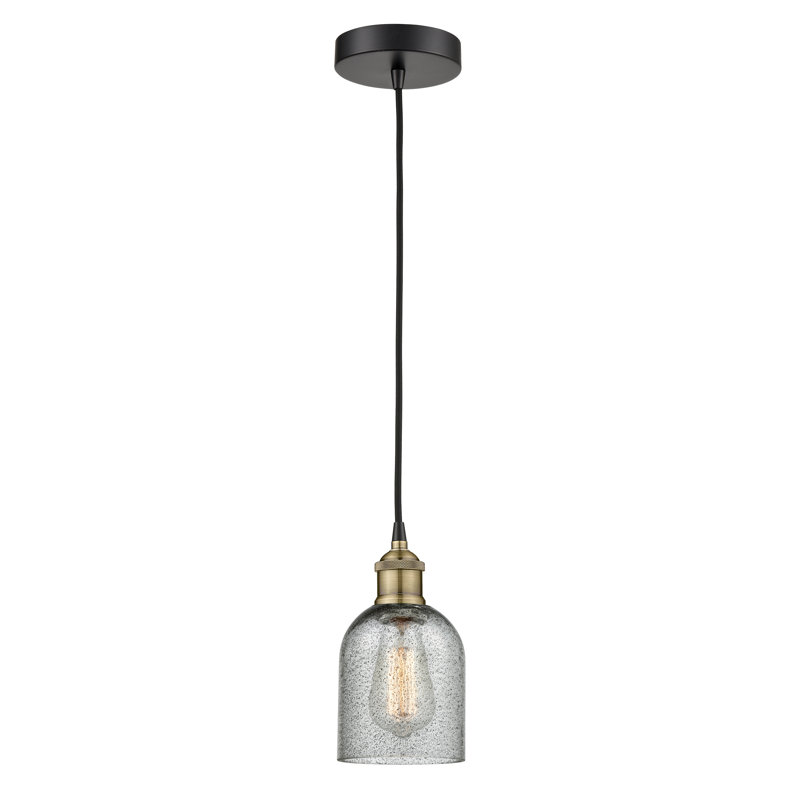 Luminaire suspendu en forme de cloche à 1 lumière Reiko, Gris anthracite, Laiton antique noir