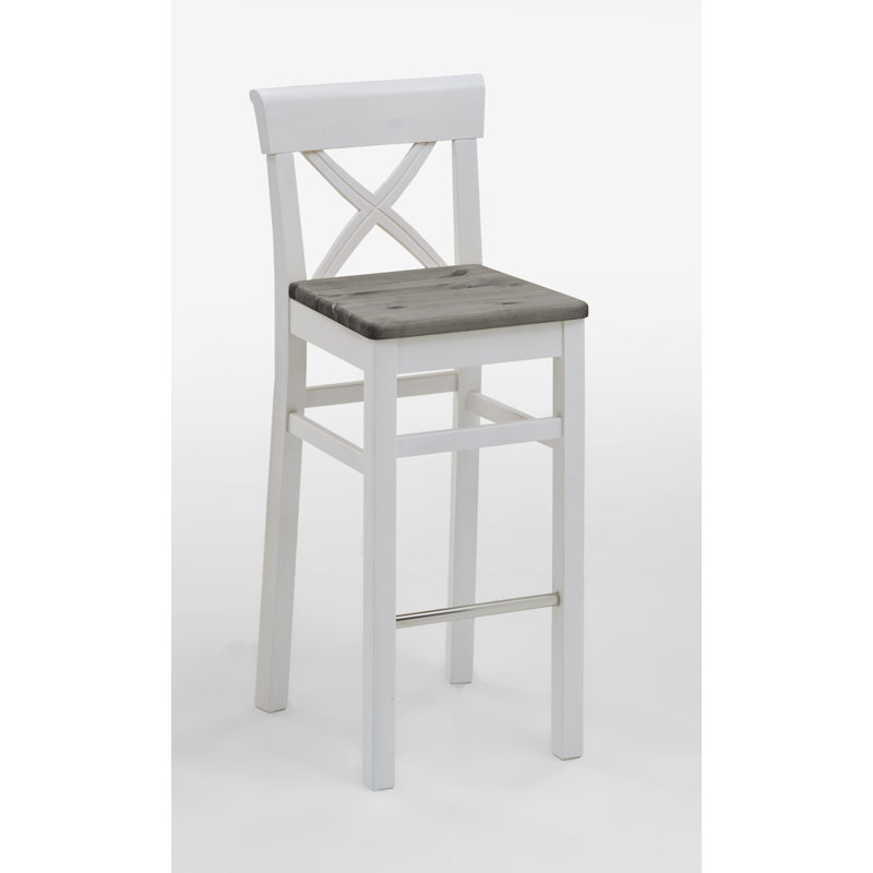 Polebridge Solid Wood Counter Stool, White, Grey