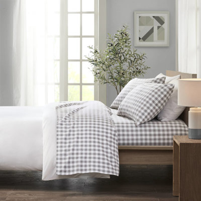 Drap imprimé à carreaux gris à motif de chevrons, 4 pièces, 100% flanelle de coton, doux au toucher, drap-housse élastique, lavable à la machine