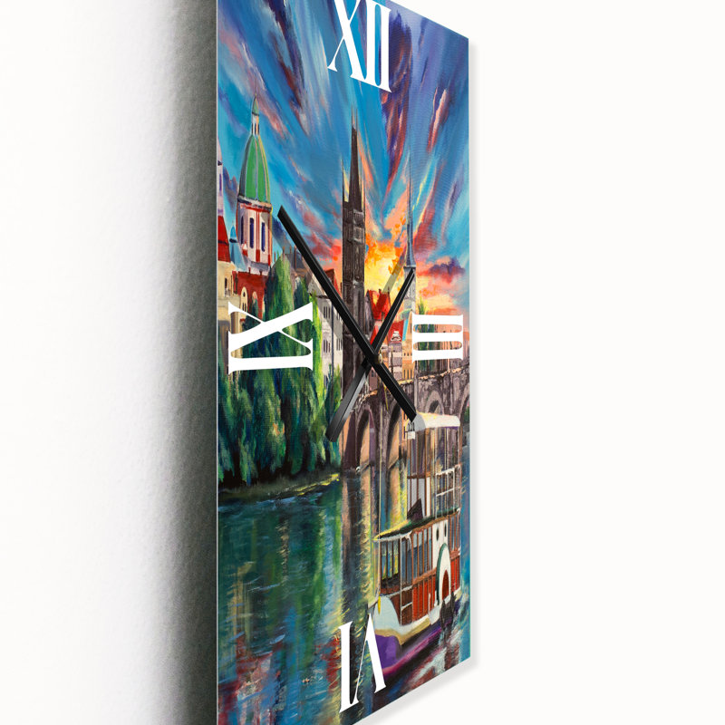 Cityview of Prague by Sunset - Horloge murale pour enfants, Grand