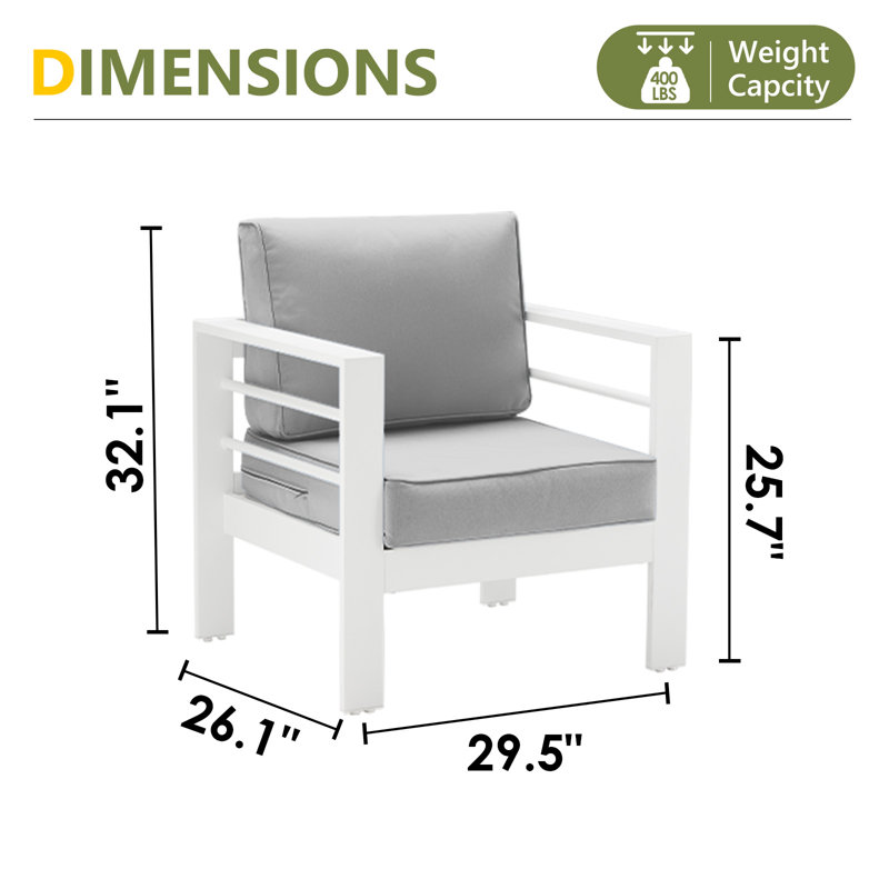 Bellewood 29.5" W Aluminum Patio Club Chairs, White Frame/Dark Gray Cushion
