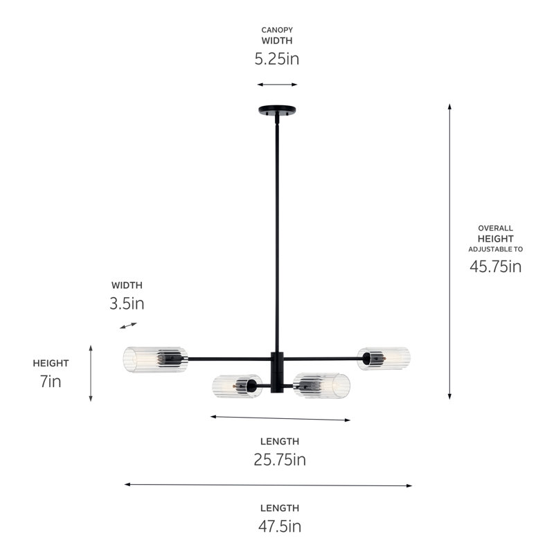 47.50" 4-Light Linear Chandelier, Satin Black
